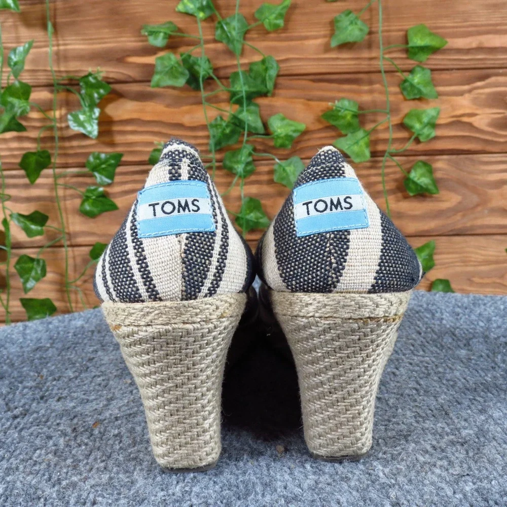 TOMS Classic Espadrille‎ Wedge Women Heel Size 10 Casual Summer Navy Blue Stripe